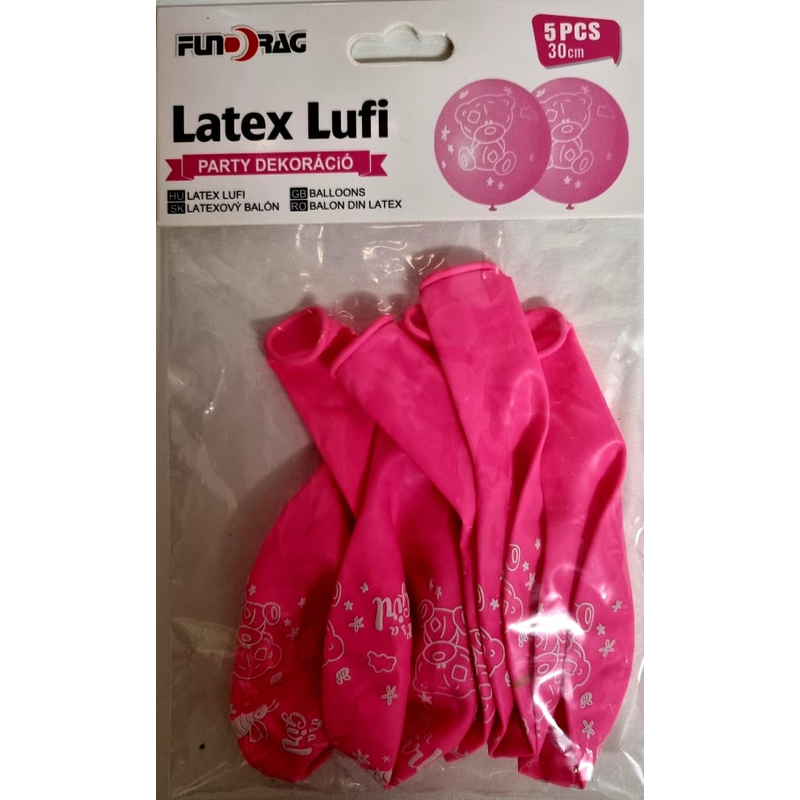 Latex lufi,macis,rózsaszín, 5db,30 cm