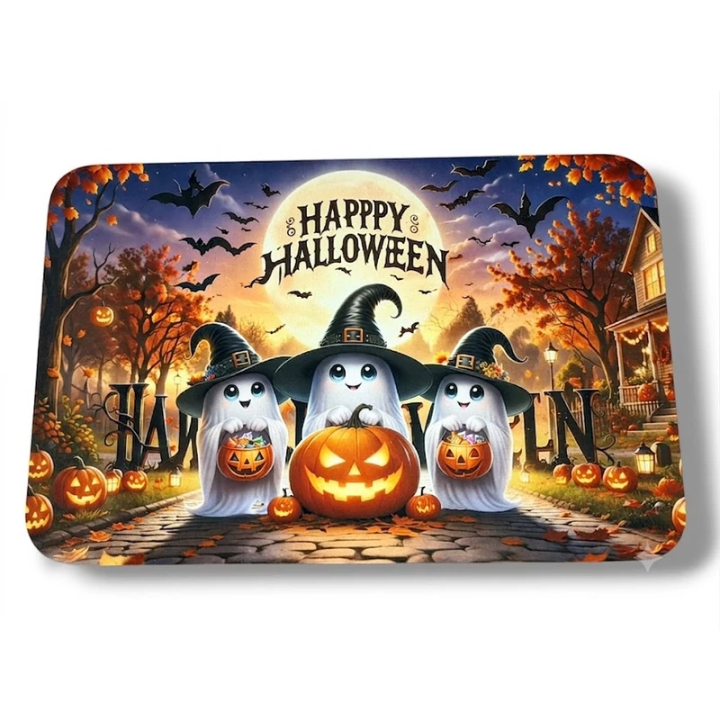 Halloween lábtörlő – Happy Halloween, szellemes-tökös mintás