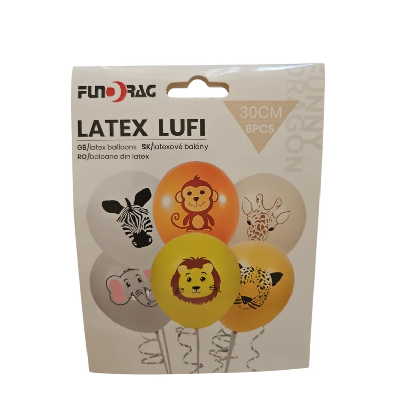 Állatos mintás latex lufi szett, 6 db – 30 cm