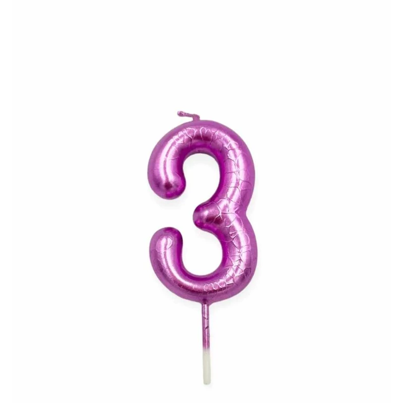 3-as rózsaszín króm gyertya, 6 cm