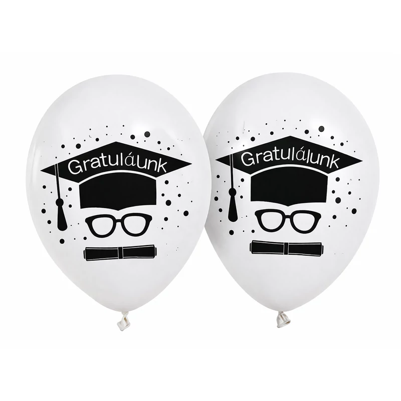 Gratulálunk ballagási latex lufi szett – elegáns fekete-fehér, 30 cm