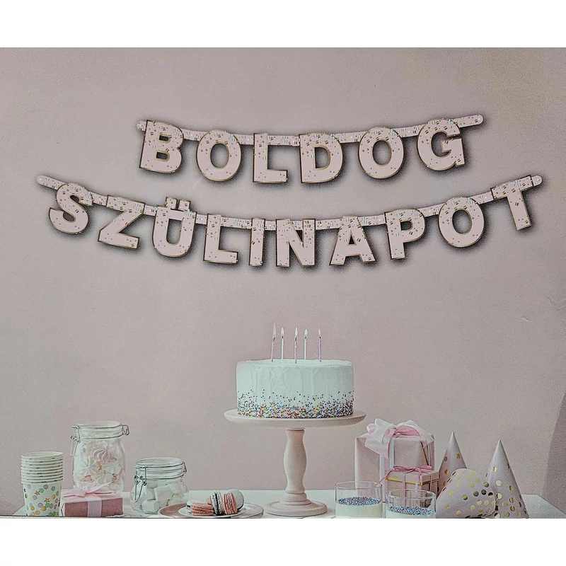 Boldog Szülinapot rózsaszín betű felirat, banner - 5 m