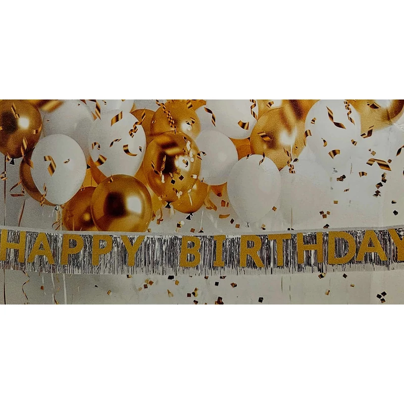 Fólia dekoráció, arany -ezüst Happy Birthday