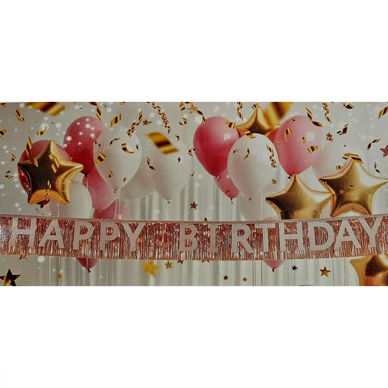 Fólia dekoráció, rose gold -ezüst Happy Birthday