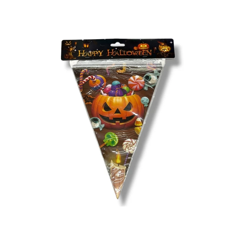 Halloween zászlófüzér – Töklámpás és cukorka mintás