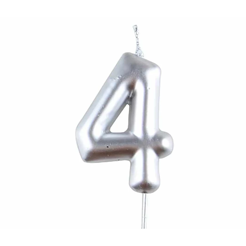 4 - es ezüst króm számgyertya, 6 cm