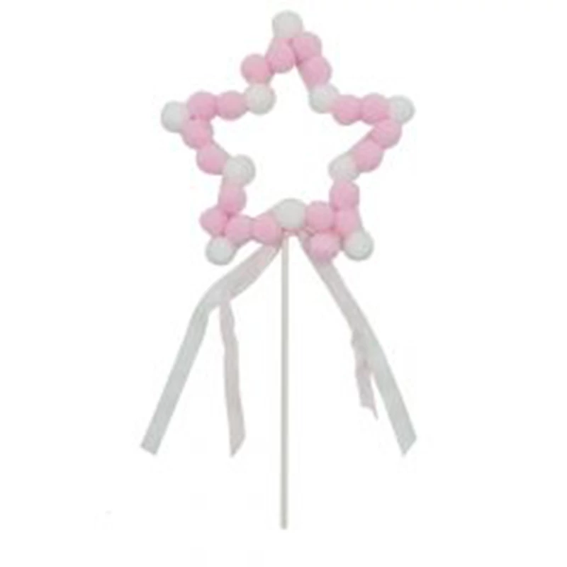Torta beszuró pom pom csillag, rózsaszín 