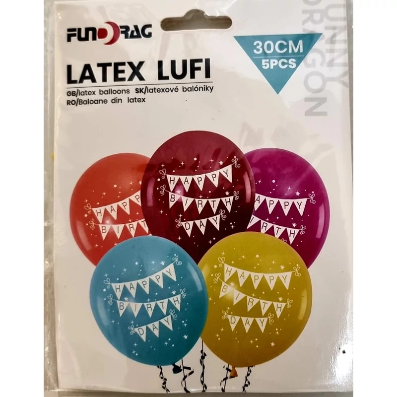 Happy Birthday latex lufi csomag színes, 5 db