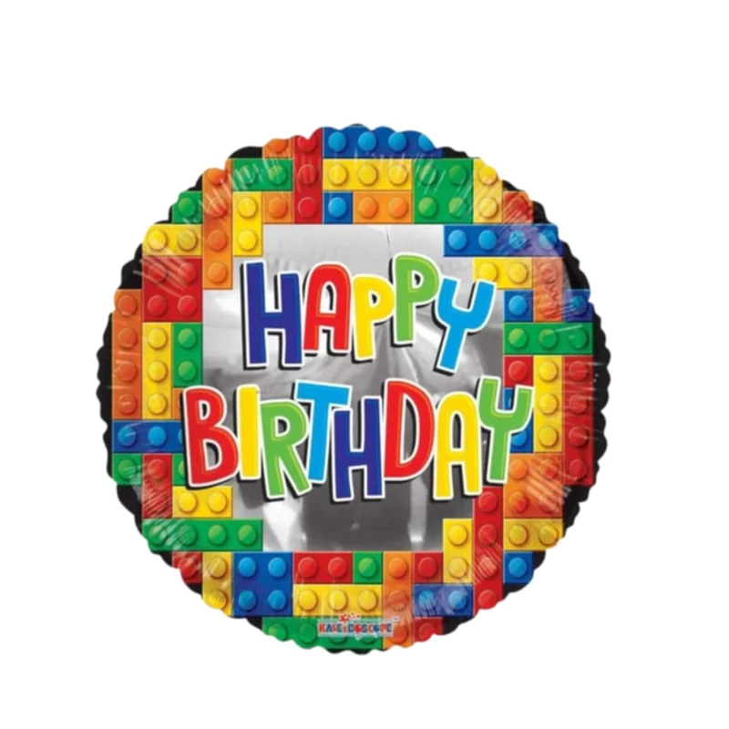 Happy Birthday legós mintás fólia lufi – 45 cm