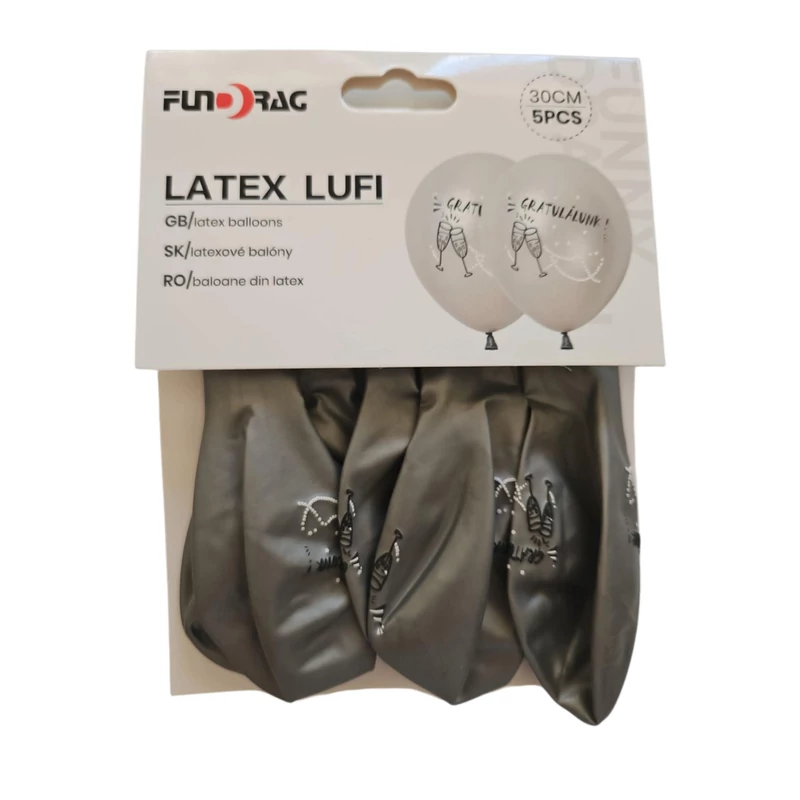Gratulálunk ezüst latex lufi, 5 db