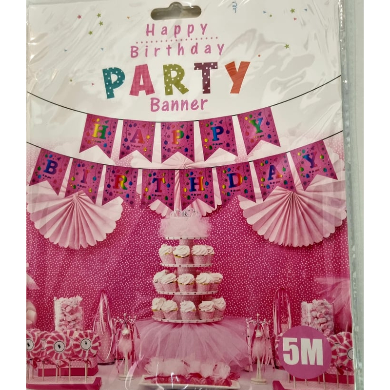 rózsaszín csillámos happy birthday party banner