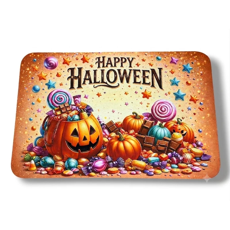 Halloween lábtörlő – Happy Halloween, tök és cukorka mintás