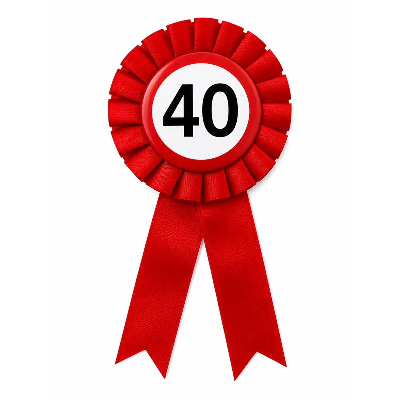 40-es sebességkorlátozó szülinapi parti kitüző, piros szalagos
