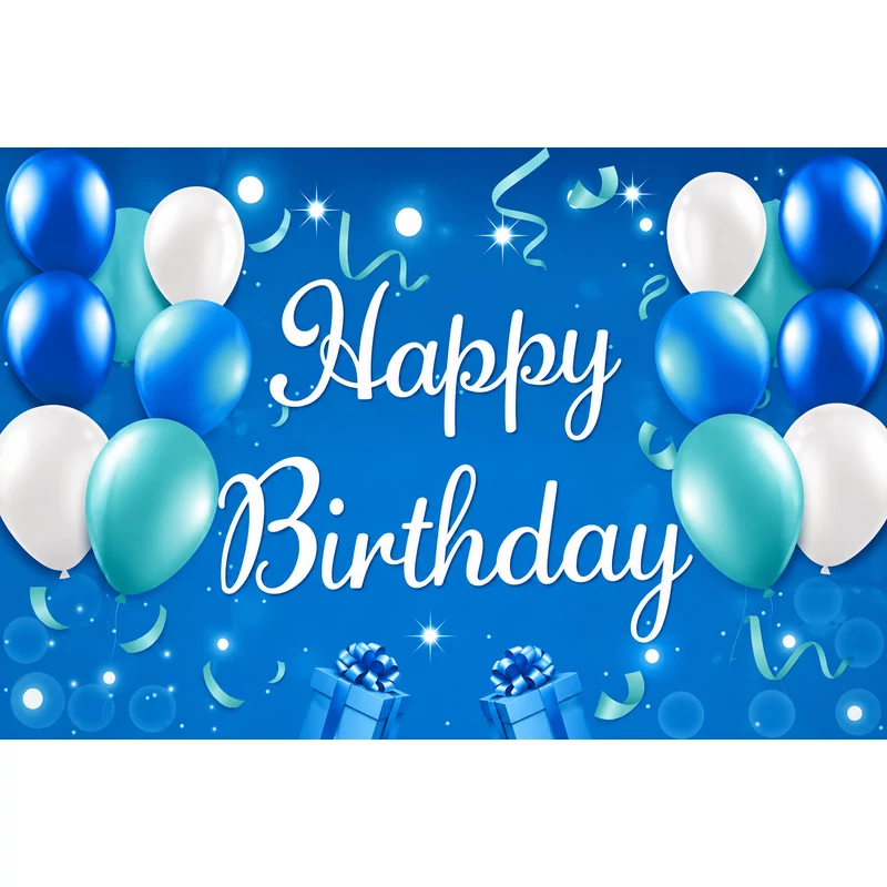 Kék Happy Birthday lufi fotó háttér banner