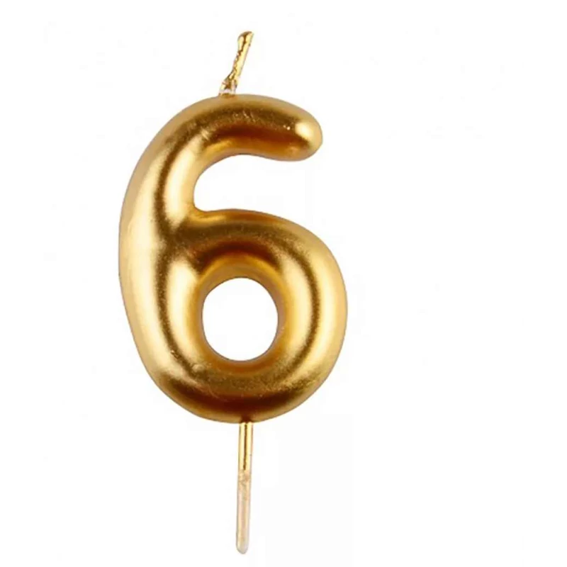 6-os arany króm számgyertya, 6 cm