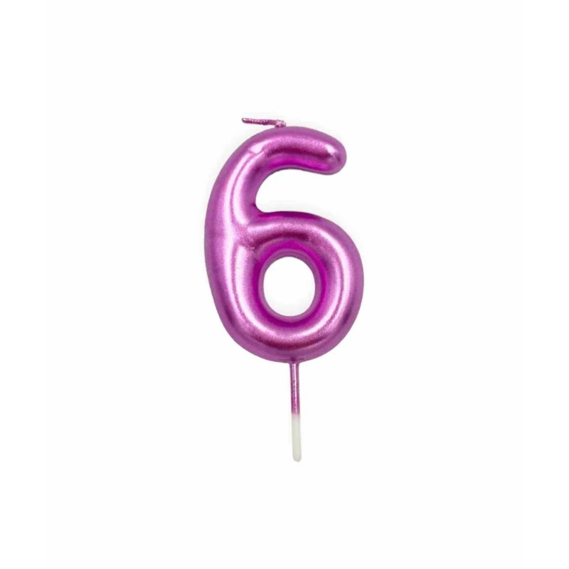 6-os rózsaszín króm számgyertya, 6 cm