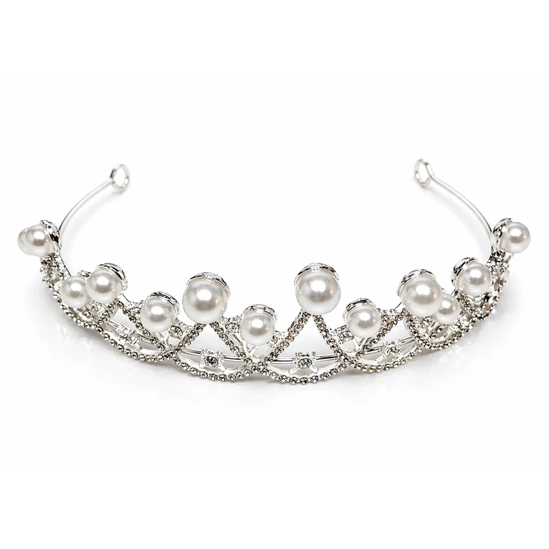 Ezüst gyöngyös tiara hajdísz – elegáns alkalmi korona