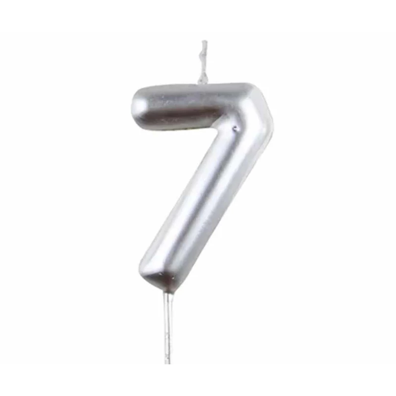7-es ezüst króm számgyertya, 6 cm