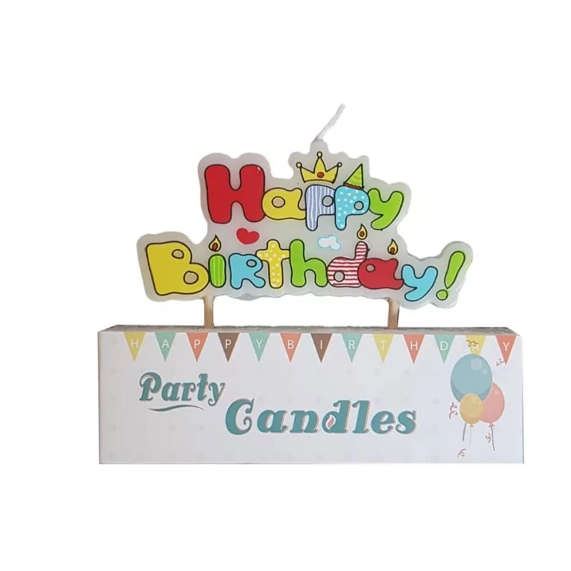 Happy Birthday feliratú lap gyertya, 8 cm