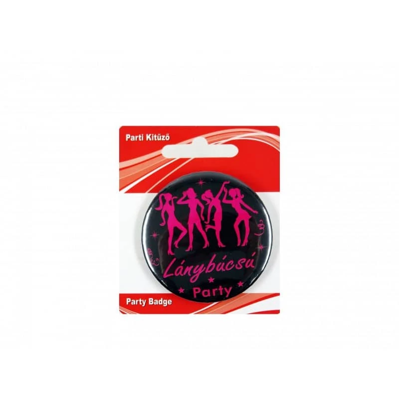 Lánybúcsú party kitűző fekete -pink színben