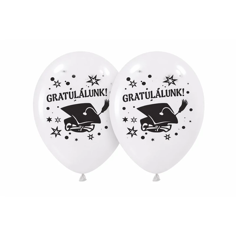 Elegáns gratulálunk ballagási latex lufi szett – fehér, minimalista design, 5 db