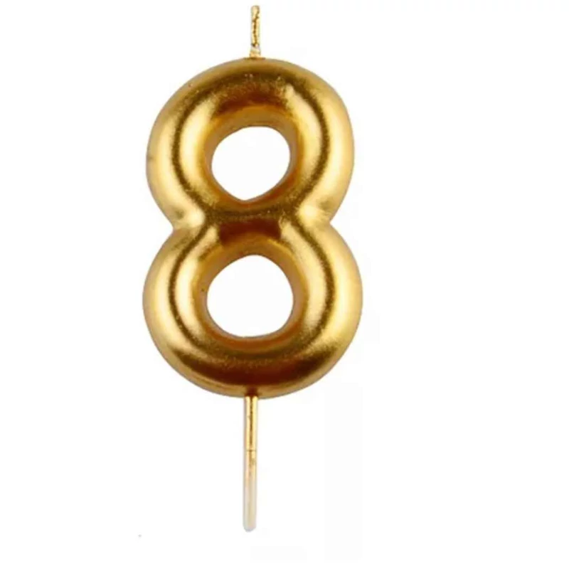 8-as arany króm számgyertya, 6 cm
