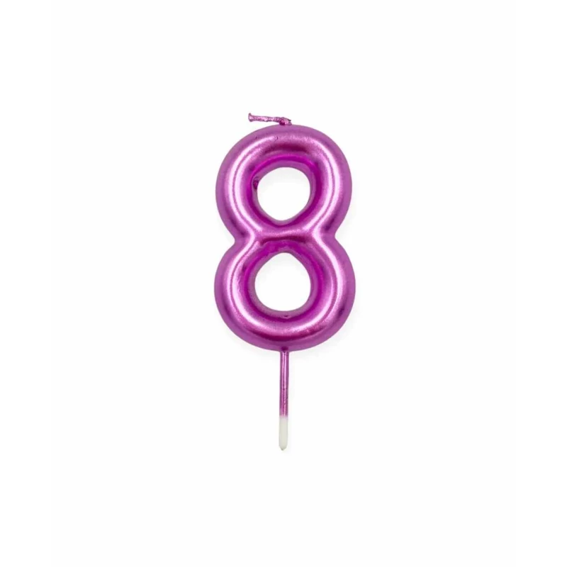 8-as rózsaszín króm számgyertya, 6 cm