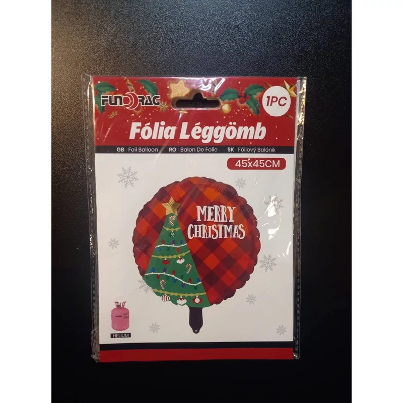 MERRY CHRISTMAS FELÍRATOS  FÓLIA LUFI FENYŐFA DÍSZÍTÉSSEL -45 CM X 45 CM 
