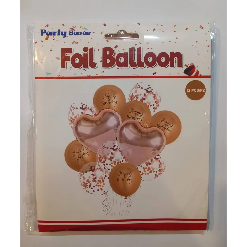 Rose gold 12 db lufiszett Happy Birthday felirattal 