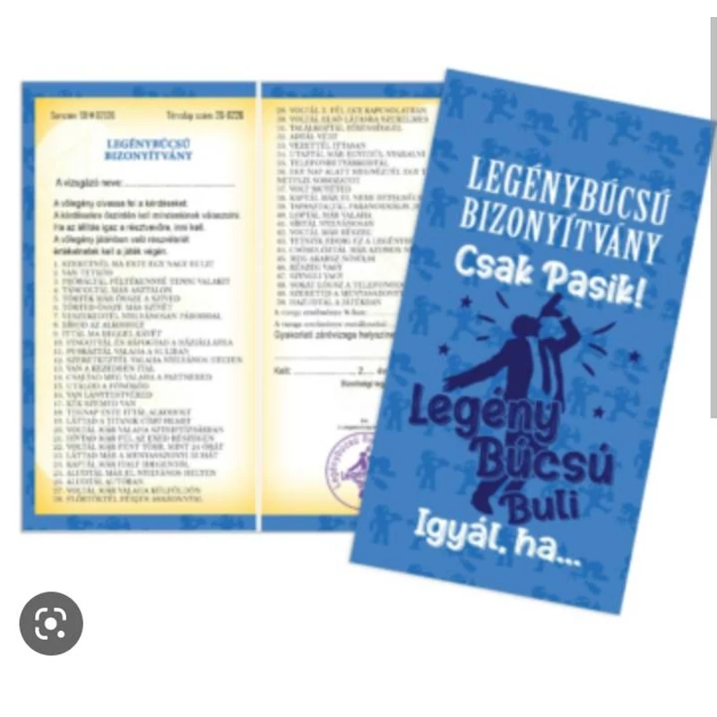 Vicces legénybúcsú bizonyítvány csak pasiknak