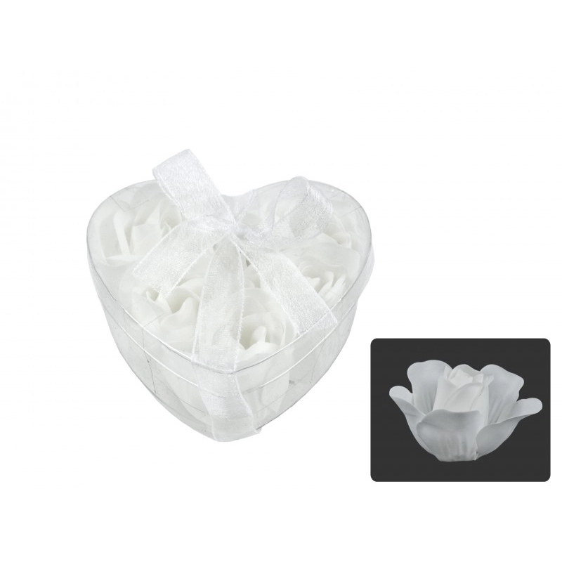 Fehér szappanrózsa szett szív dobozban, 6 db 
