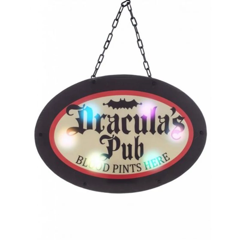 DRACULA PUB VILÁGÍTÓ CÉGTÁBLA, hallloween party dekoráció