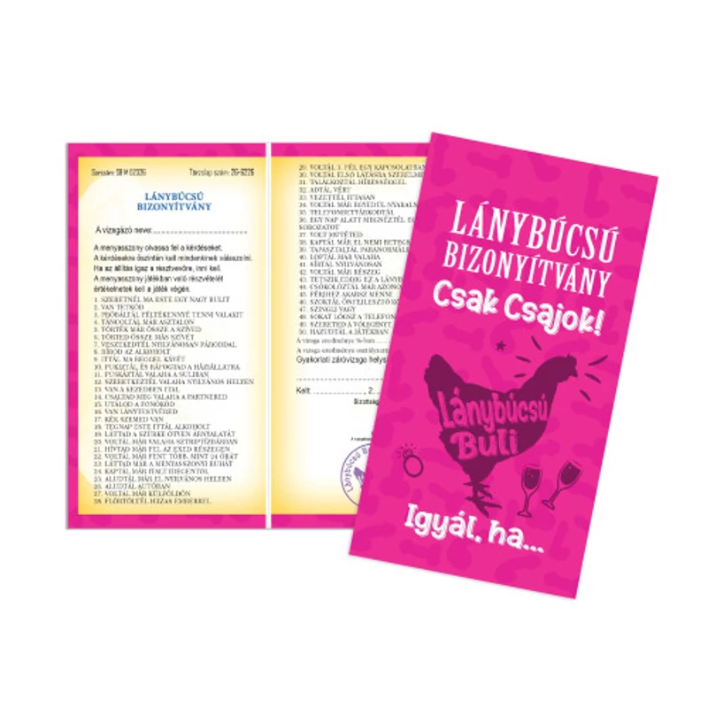 Vicces lánybúcsú bizonyítvány csak csajoknak 