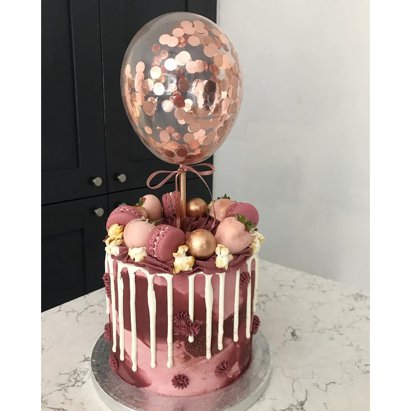 Torta dekoráció- rose gold konfettis lufi, 2 db