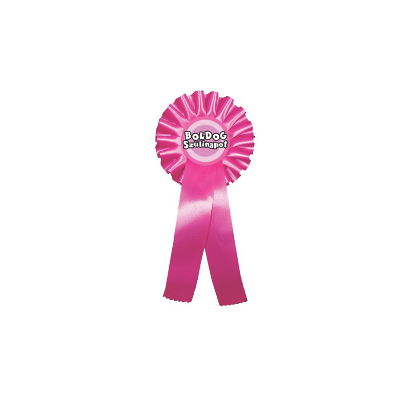 Díjszalag , kitűző Boldog szülinapot pink, 26 cm