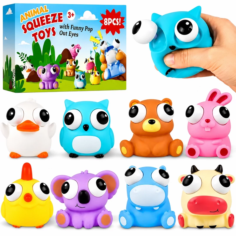Animal Squeeze Toys – Kipattintható szemű squishy állat figura