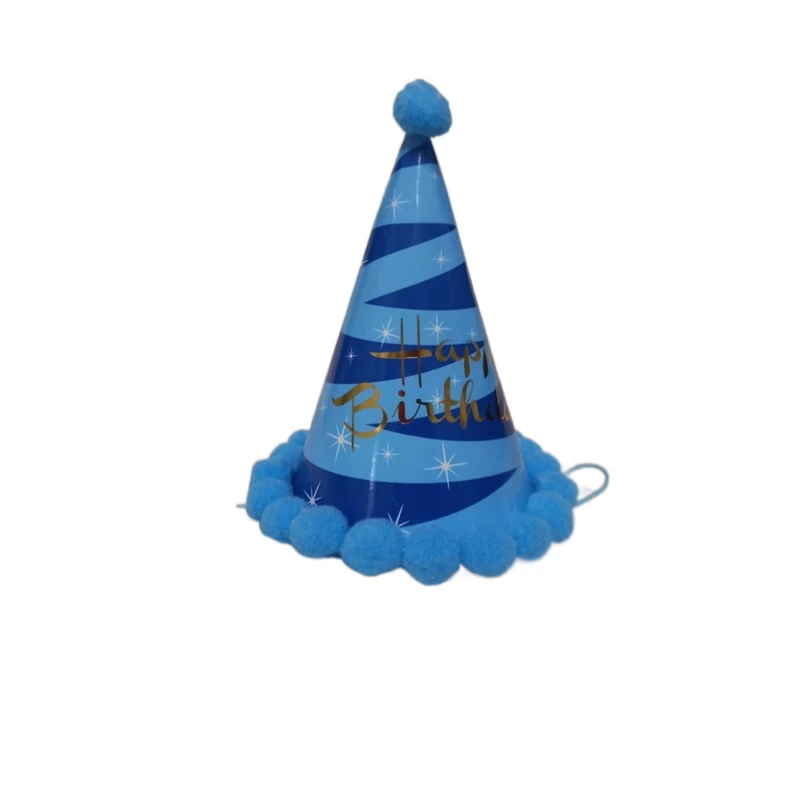 Gyermek csákó,bolytos , kék csillagos happy birthday felíratos 