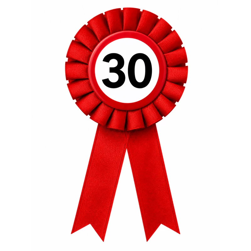 30-s sebességkorlátozó szülinapi parti kitüző, piros szalagos