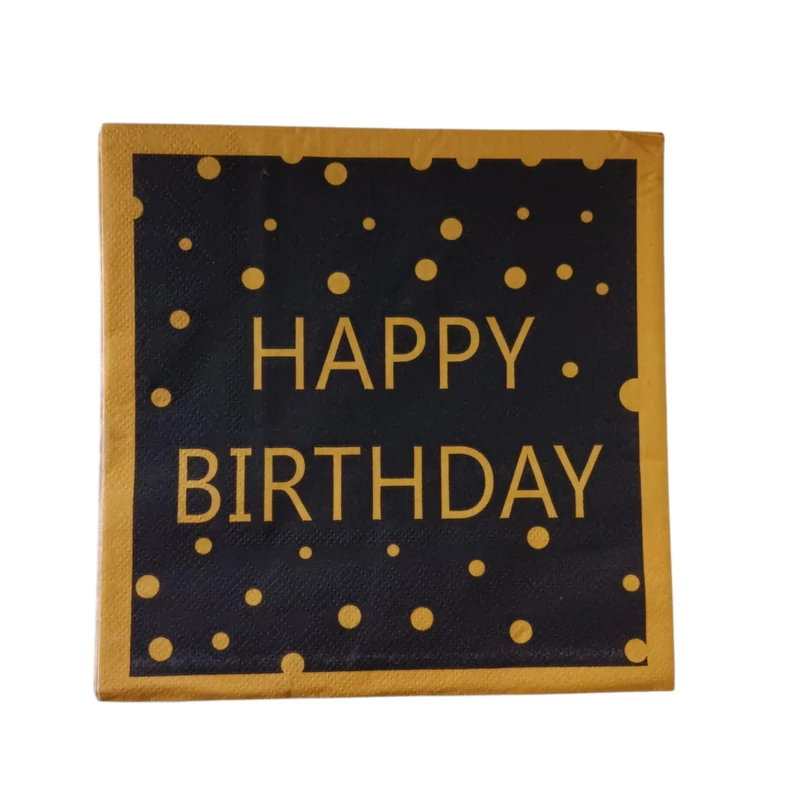 Happy Birthday fekete- arany szalvéta