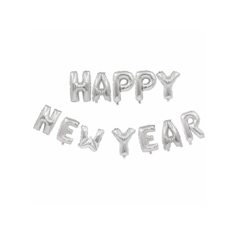 HAPPY NEW YEAR FÓLIA LUFI ezüst, 40 CM