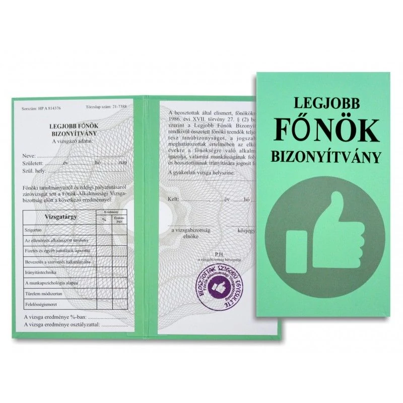 Legjobb főnök bizonyítvány