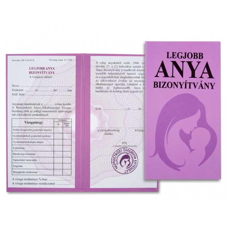 Legjobb Anya bizonyítvány