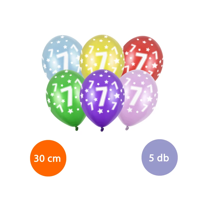 7-es évszámos színes latex lufi 5 db-os