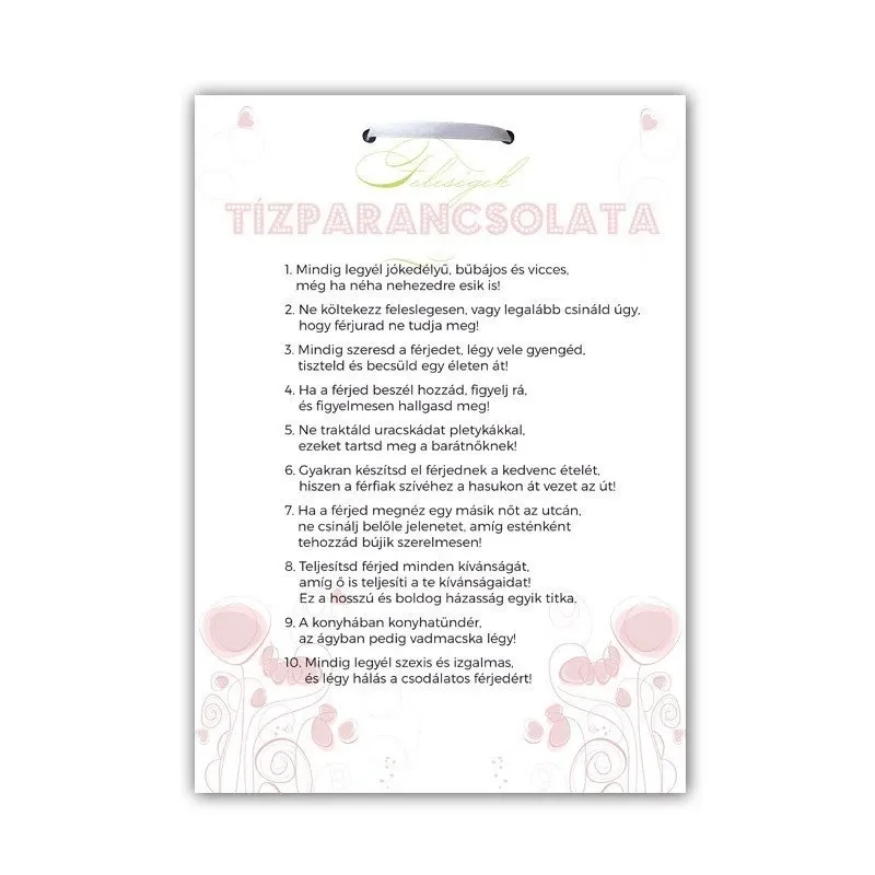Feleségek Tízparancsolata Lánybúcsús Ajándék tábla