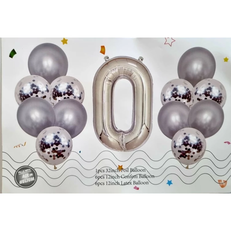 Ezüst lufi szett 13 db, 0-9-ig