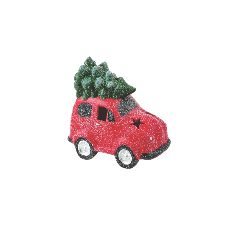 Led-es világító autó + fenyőfa, 16cm
