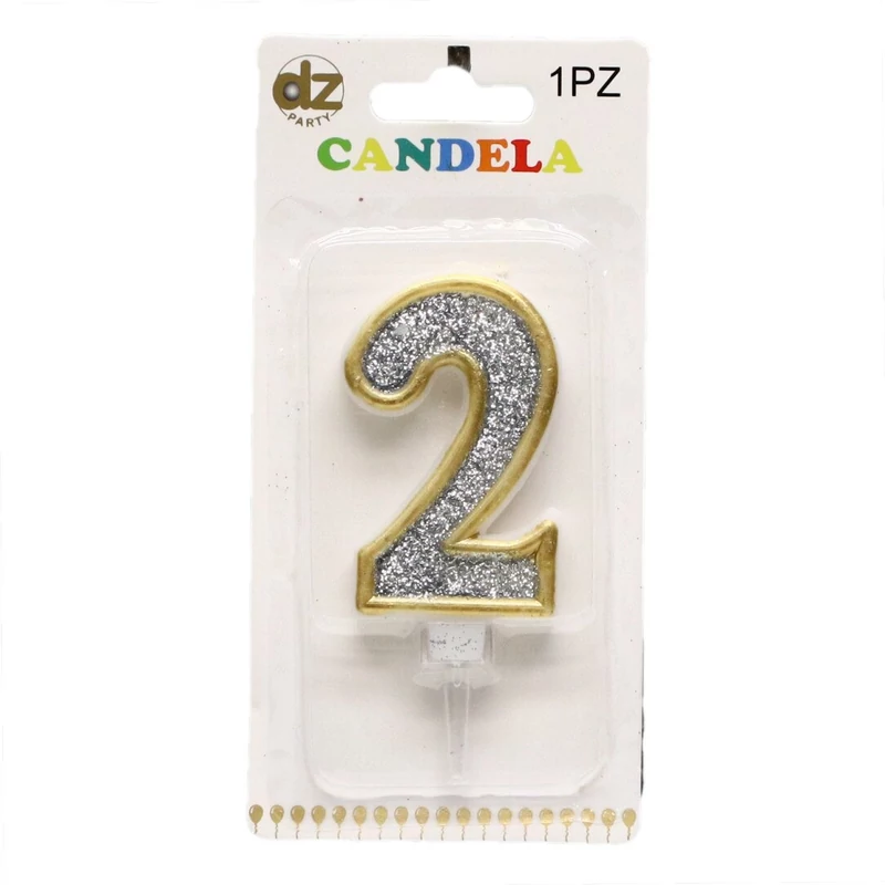 2-s ezüst glitteres számgyertya