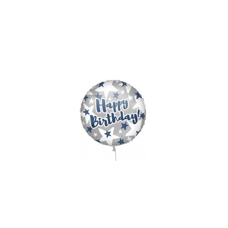 Fólia lufi - Happy Birthday - szürke -kék 46 cm