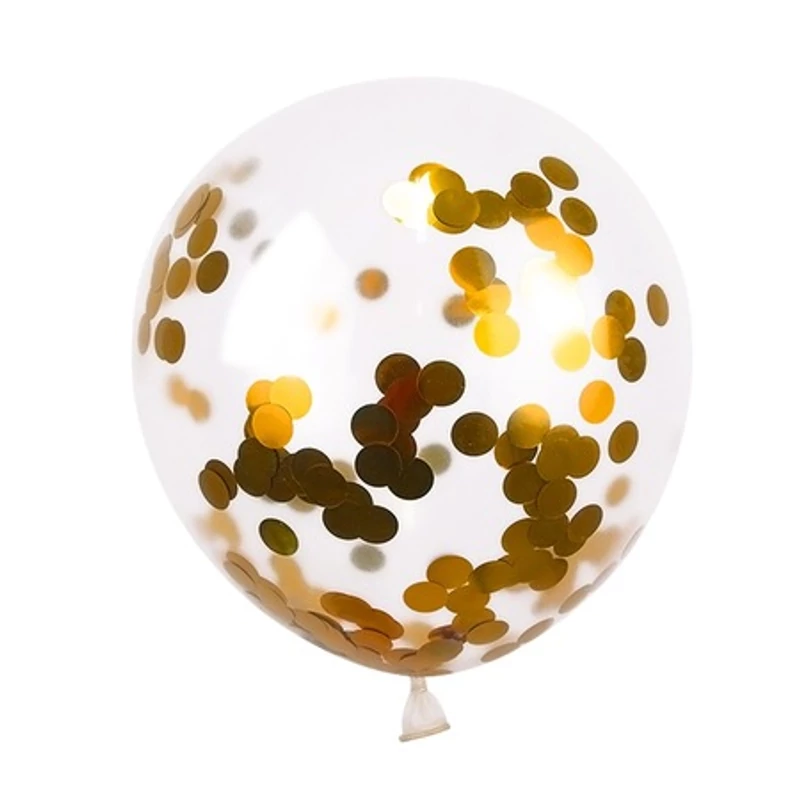 Áttetsző Latex Lufi Arany Konfetti Mintával (5 Db) 30 cm