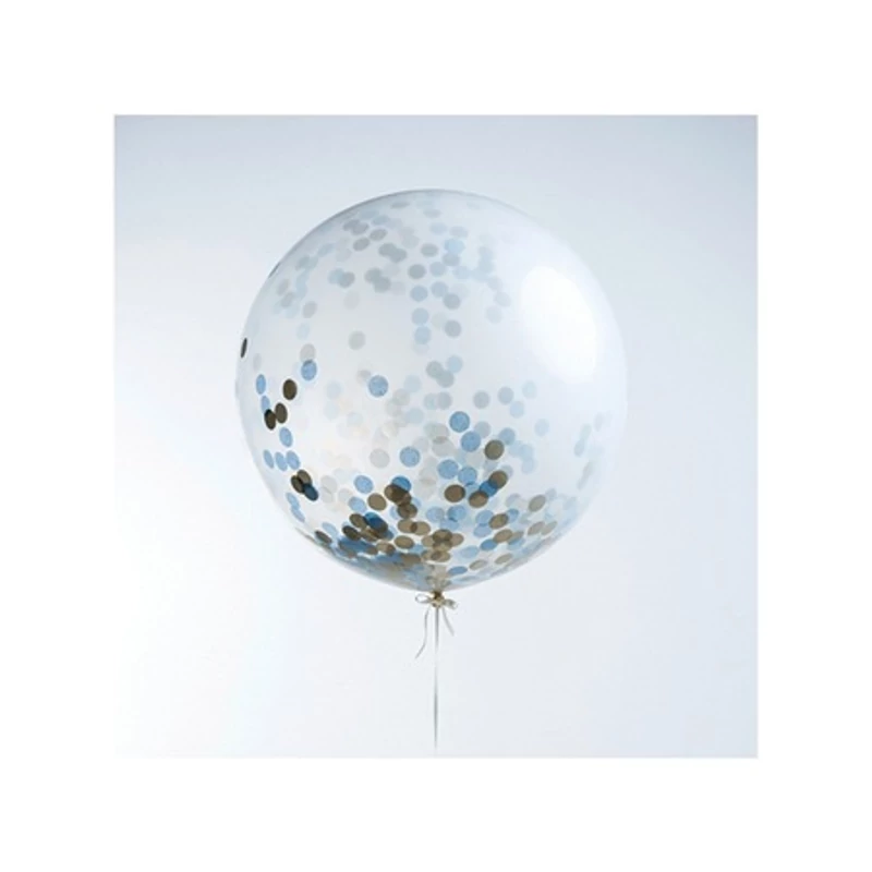 Áttetsző Latex Lufi kék,világoskék Arany Konfetti Mintával (5 Db) 30 cm